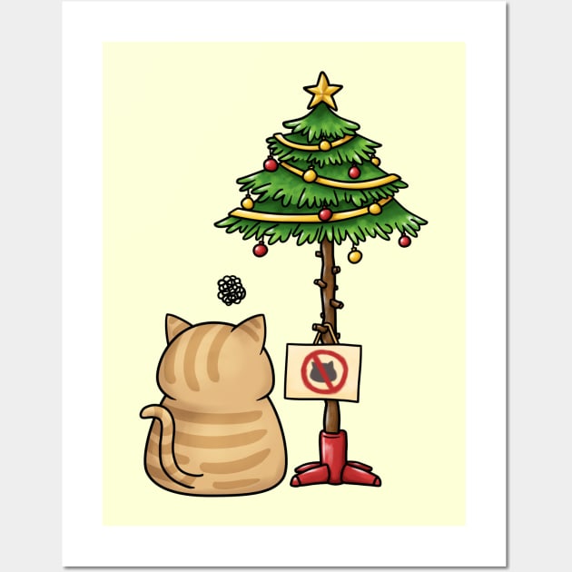 Funny Cat Christmas Tree Wall Art by Takeda_Art